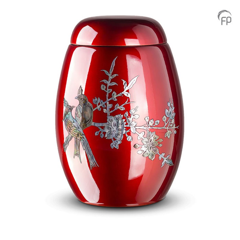 Urn glasfiber rood met vogels